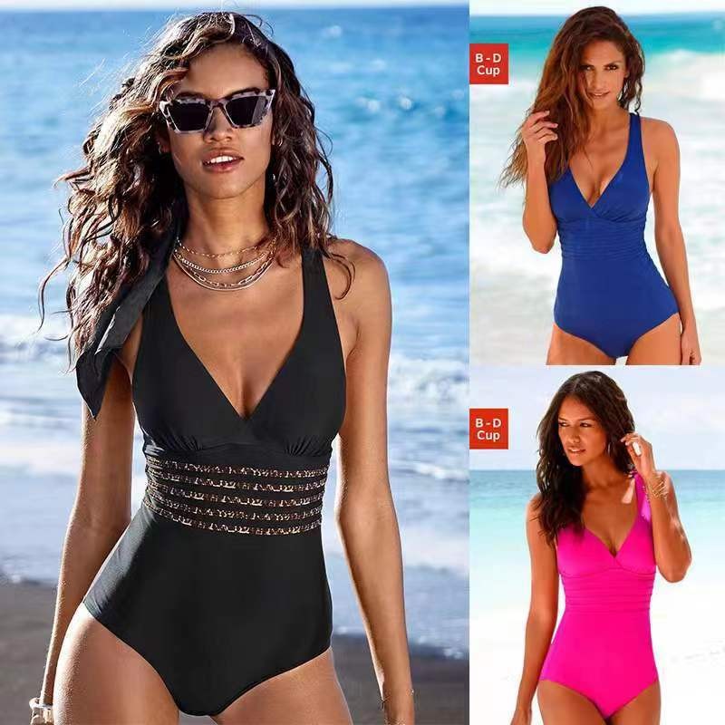 Swimsuit Bikini Ruched - بدلة سباحة نسائية تانكيني بلون موحد،