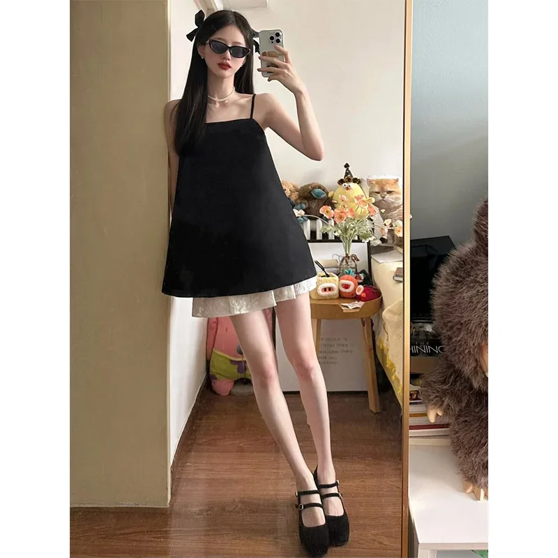 Crop Top Crochet - تباين الألوان شيك فتاة 2 قطعة