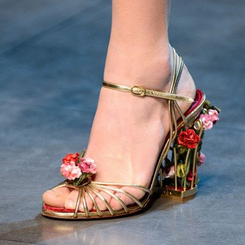 Sandal Strappy Heeled - الفاخرة قفص الطيور النساء الصنادل الذهب