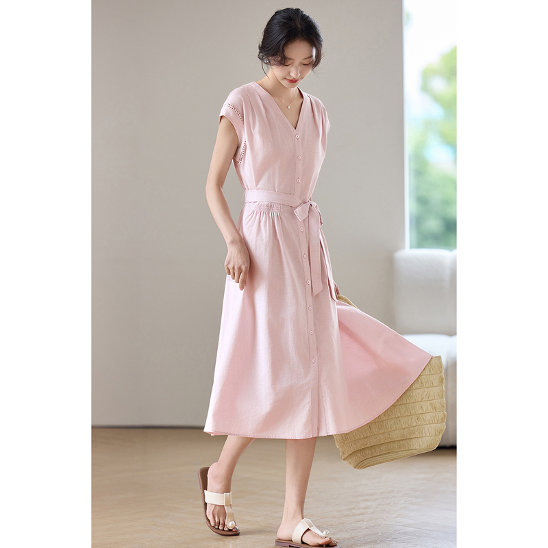 Linen Dress Wrap - فستان نسائي أنيق صيفي جديد من