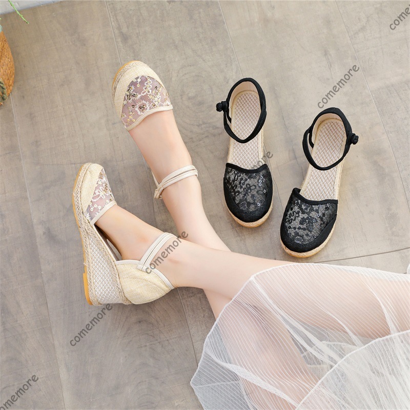 Wedge Espadrille Women - صنادل نسائية بكعب إسبادريل من الدانتيل